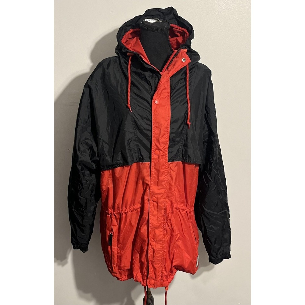 Helly Hansen Jacket Mens‎ Large Red Black Hooded Windbreaker Rain Coat Nylon